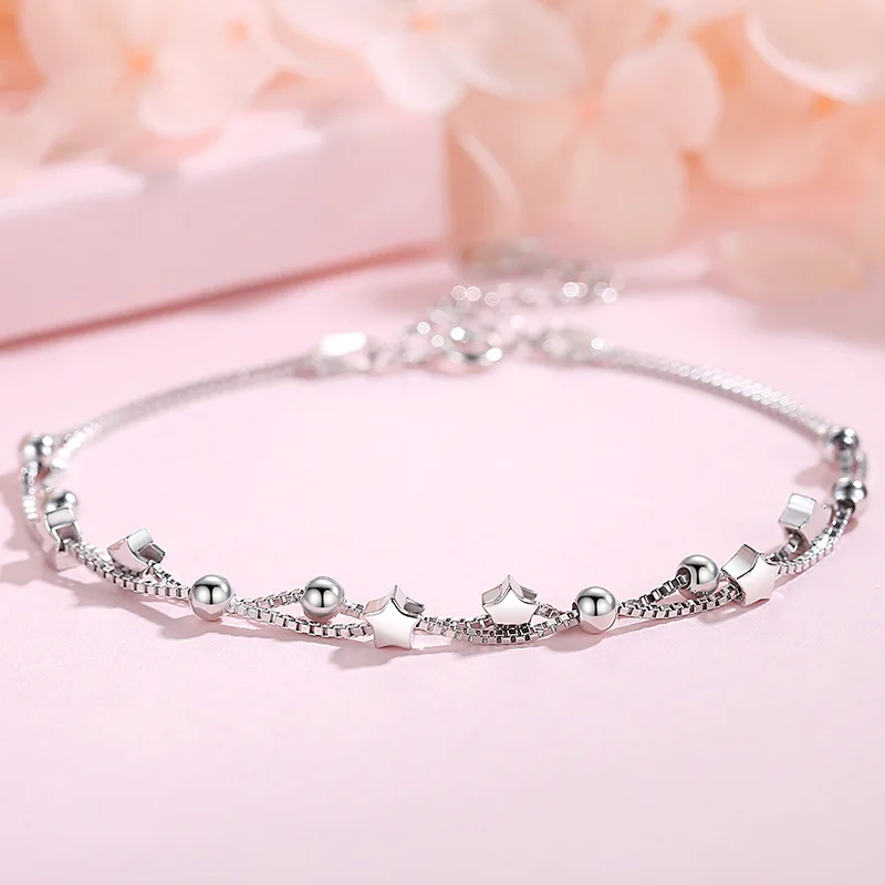 Bracelets Étoiles en Argent Sterling 925 pour Femme, Créateur de Mode Coréen, Double Couche Ajustable, Bijoux de ixde Mariage, Cadeaux