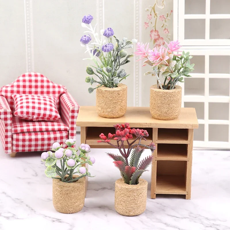 1/12 Dollhouse Simulation Flower Plants Potted Model Doll Home Miniatur Flower Decor Toy Micro Landscape Garden Plants Ornament