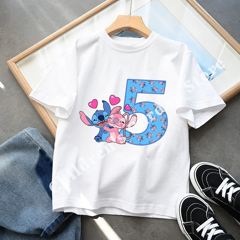 Stitch Disney Numebr Birthday T Shirt Cartoon Cute T Shirts Boys Girls Summer Clothes Baby Cartoon Tees Tops Kids Birthday Gifts