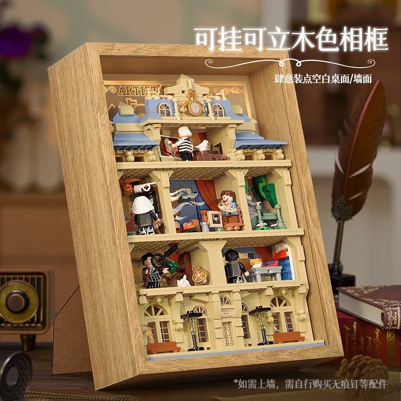 Appartement d'art bricolage cadre photo en bois bloc peinture Studio meubles miniatures avec LED Mini brique exquise jouet cadeau adulte