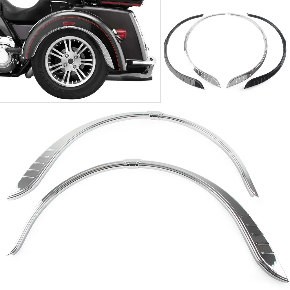 4Pcs/Set Motorcycle Rear Fender Flares Skirts Trim Accent Decoration For Harley Tri-Glide Ultra FLHTCUTG 2009-2022 Chrome/Black