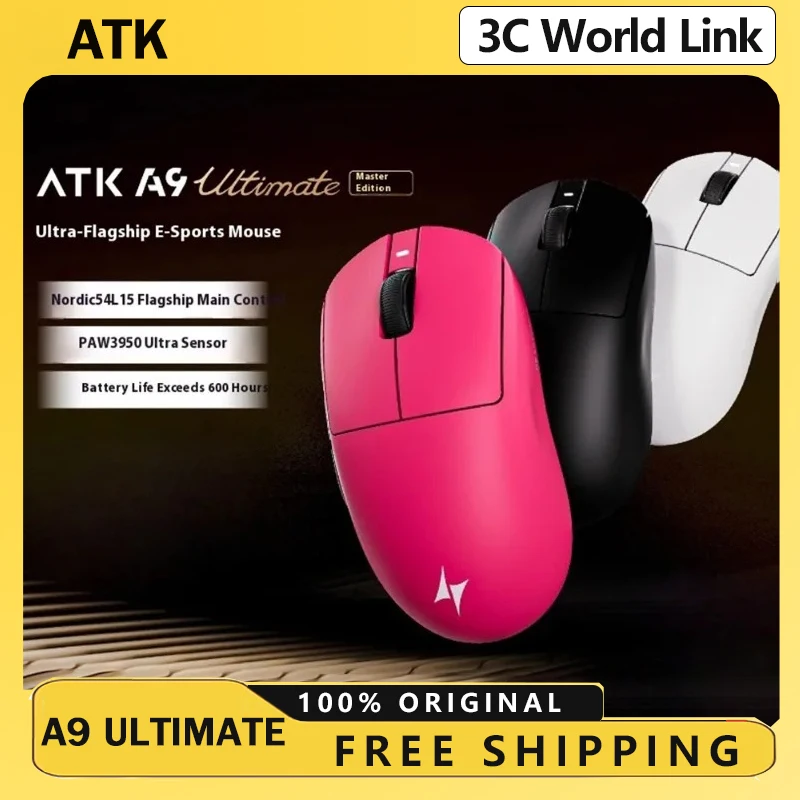 

Беспроводная мышь ATK A9 Ultimate, легкая, трехрежимная, PAW3950, 53 г, эргономичная игровая мышь для киберспорта для ПК, индивидуальный аксессуар