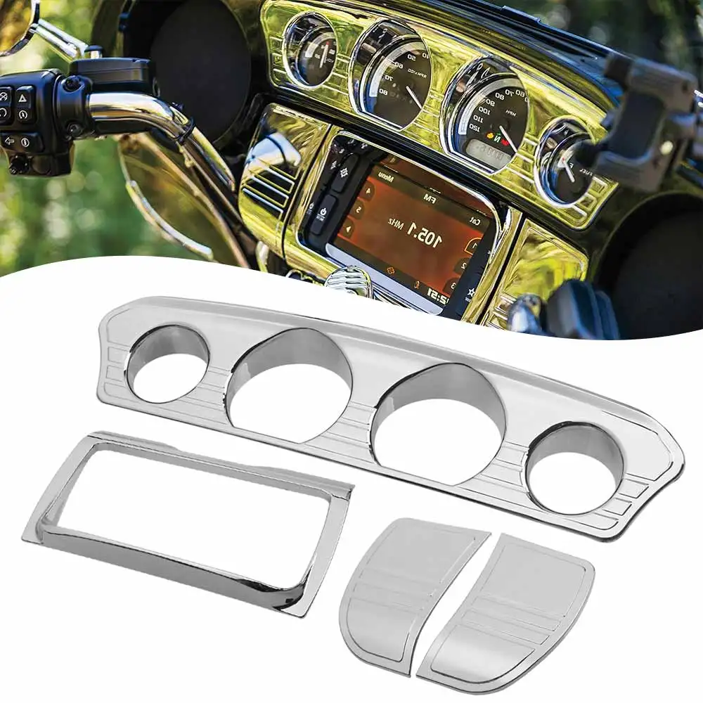 

Хромированный внутренний обтекатель мотоцикла, трехлинейный датчик, стерео переключатель, накладка на панель, акцентная крышка для Harley Electra Street Glide Tri 2014-up