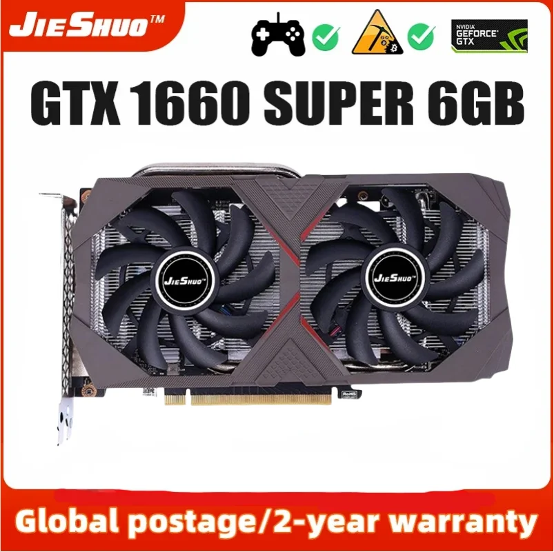 JIESHUO NVIDIA GTX 1660 Super 6GB Gaming graphics card GDDR6 GPU 192-bit gtx1660 Super 6g for PC desktop video office 1660s gtx