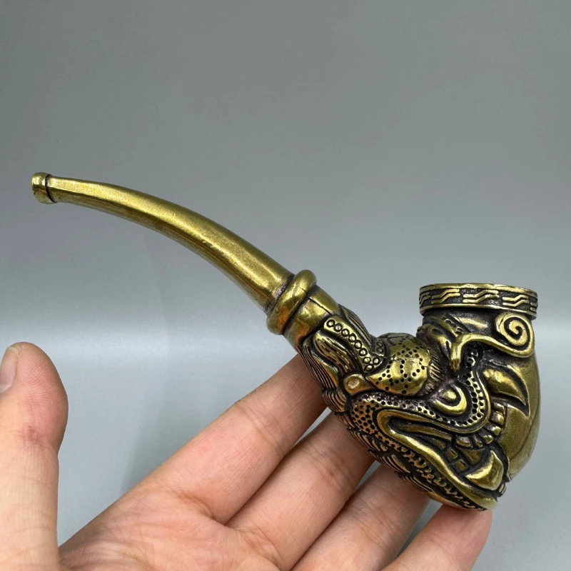 

Little Fairy/Antique Pure Copper Dragon Head Pipe Retro Brass Traditional Tobacco Rod Handmade Crafts Home Decoration Ornaments