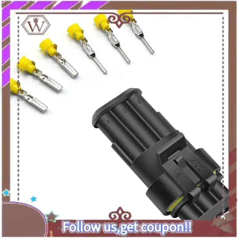 أحدث موصل كهربائي مقاوم للماء للسيارة ذو 3 سنون، قابس موصلات طرفية من سلسلة 1.5 مم للسيارة، (12 عبوة)