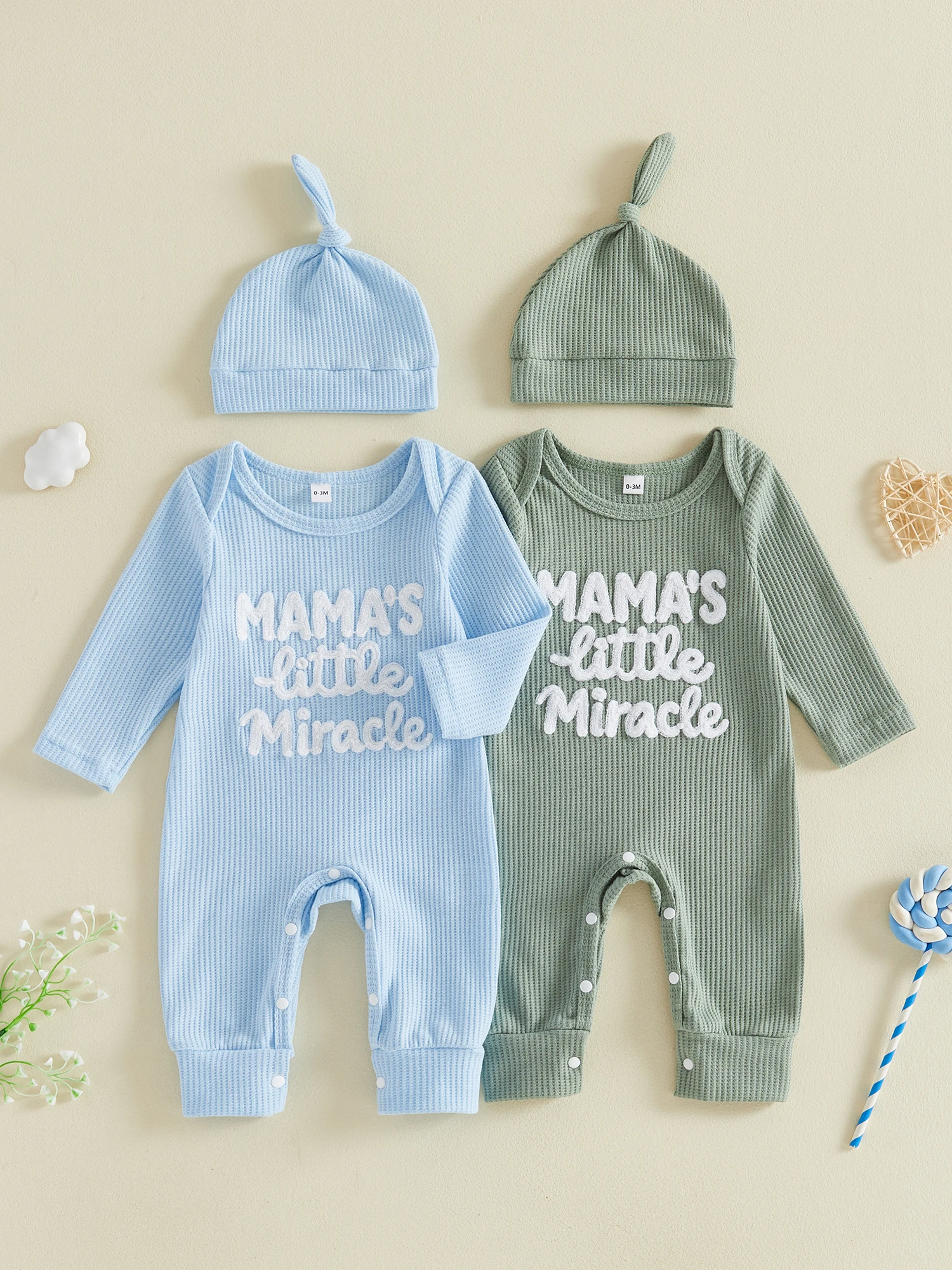 Baby Waffle-Jumpsuit-Long Boys Waffle Romper Hat Jumpsuit Long Sleeve Baby Boys Waffle Baby Boys Waffle