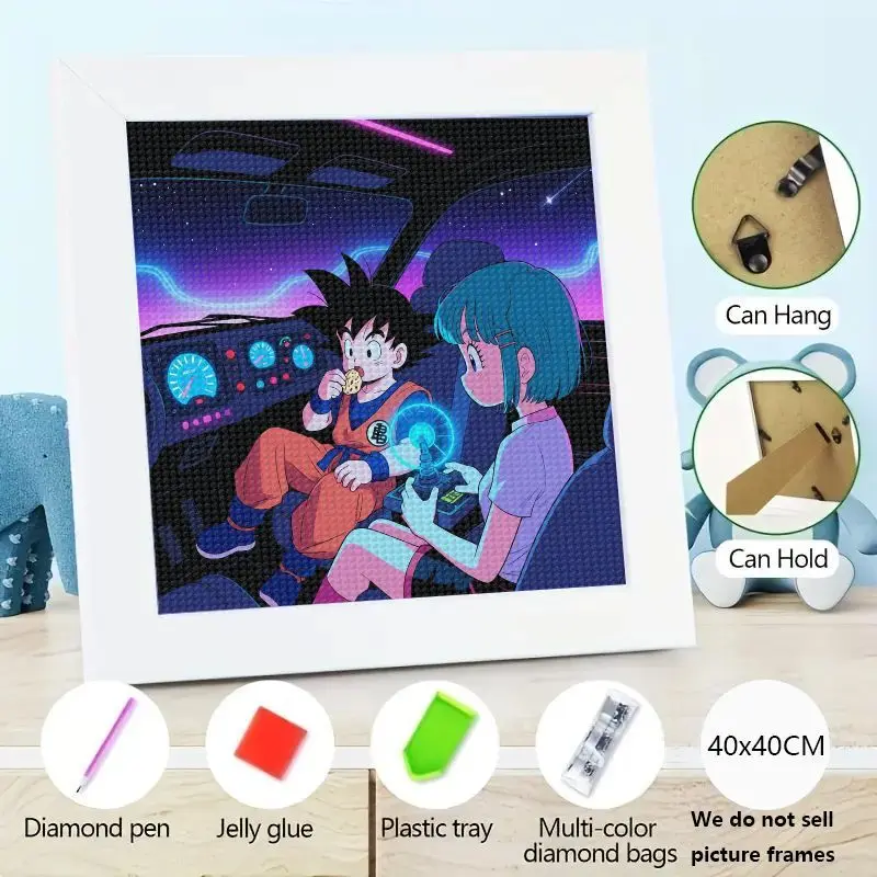 Kit de pintura de diamante artesanal, taladro completo 5D, Dragon Ball Z Goku y Bulma, escena de coche Retro, personajes de Manga de Anime, arte de gemas de diamantes de imitación, 1 ud.
