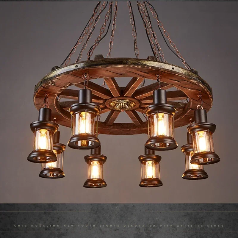 Classical Metallic lustre Hanging Lamps Bar decoration Suspend Lamps Cafe Pendend Lamps Industrial Iron LED Wheel Pendant lights