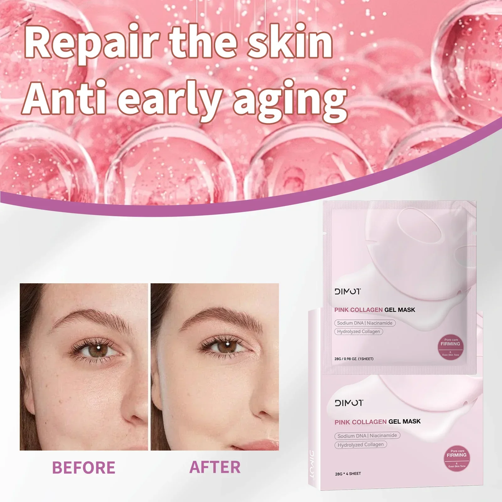 

Pink Collagen Gel Mask for Elasticity & Balance | Overnight Hydrating Treatment Evens Skin Tone with Nourishing Gel Texture