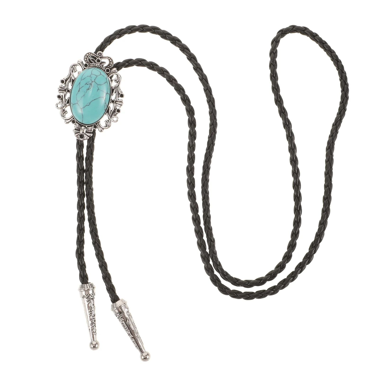

Western Bolo PU Rope Cowboy Necklace Bow Tie Adjustable Mens Male Necklace Accessories Green Turquoise Pendant