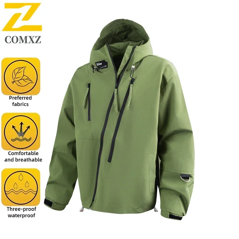 

2025 Windbreaker Jackets Men's Autumn Trendy Multifunctional Waterproof Fishing Jacket Casual Outdoor Clothing Loose Hooded Coat