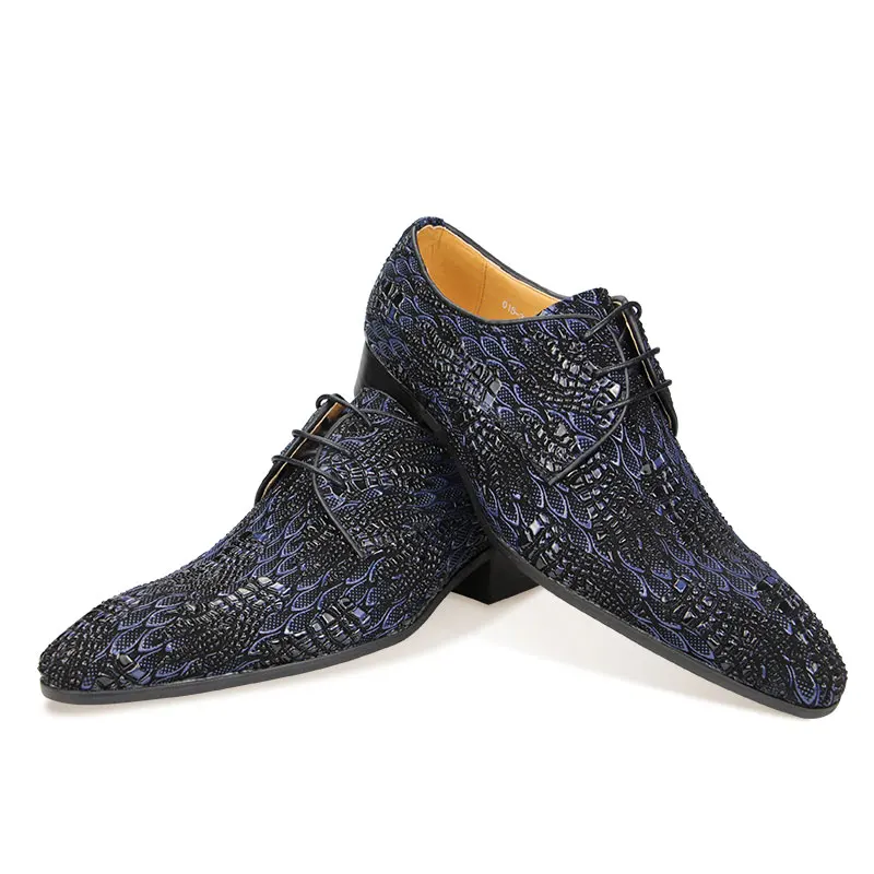 Pattern Floral lace up shoes Luxury Mens Party Blueblack Dress Pointed Fashion lace-up flat men\'s casual Handmade wingtip Derby