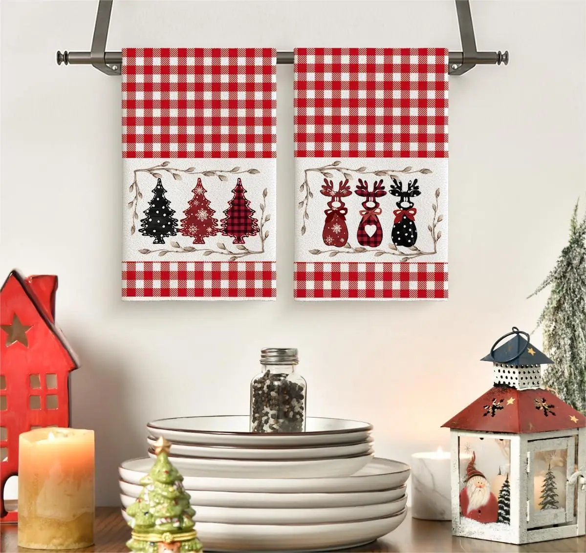 قطعتان، مناشف مطبخ على شكل شجرة عيد الميلاد باللونين الأحمر والأبيض والرطبة، مجموعة مناشف 40 سم * 60 سم، قماش تنظيف ناعم فائق الامتصاص، منشفة شاي للطهي والخبز، منشفة شاي، قماش تنظيف، ديكور المطبخ، أساسيات المطبخ، أساسيات المنزل #1