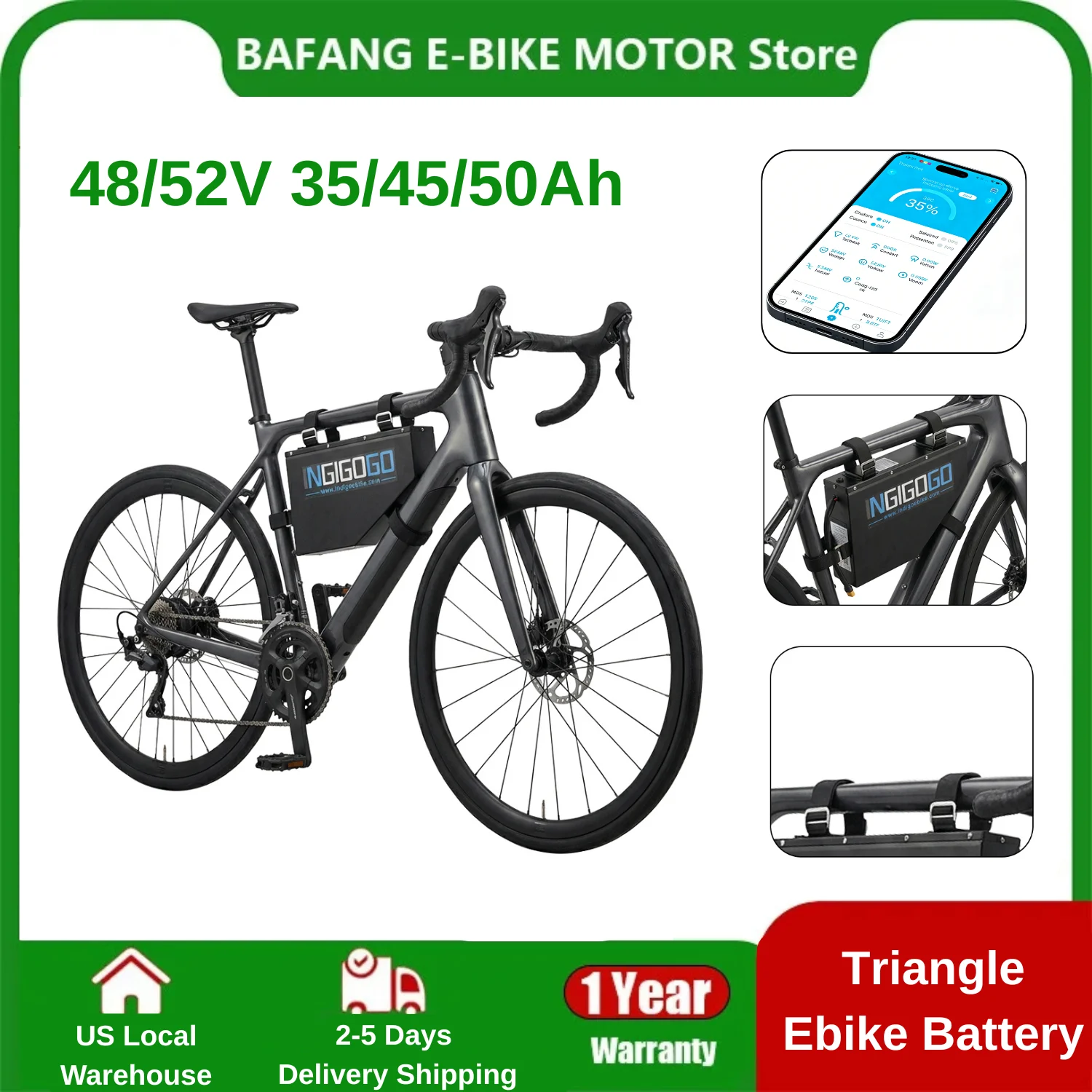 

48V 35Ah 50Ah 52V 35Ah 45Ah Triangle Ebike Battery Electric Bike 52V 21700 Cell 20AH 30AH 50A BMS Huge Capacity 1000W 1500W