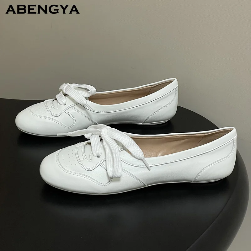 

Дизайнерские кожаные замшевые лоферы Женские туфли-лодочки с круглым носком на шнуровке Туфли на плоской подошве Осенние повседневные женские прогулочные туфли для вечеринок и отдыха