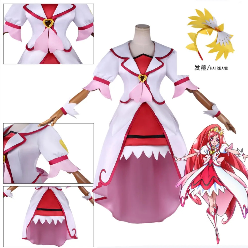

Pretty Cure Aguri Madoka Cure Ace Cosplay Dress with Headwear Accessories Adult Women Anime Halloween Comic Con Costume