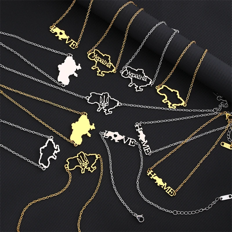 Fashion Outline Ukraine Map Pendant Bracelets For Women Girls Stainless Steel Heart Flag Trident Ukrainian Party Jewelry Gifts