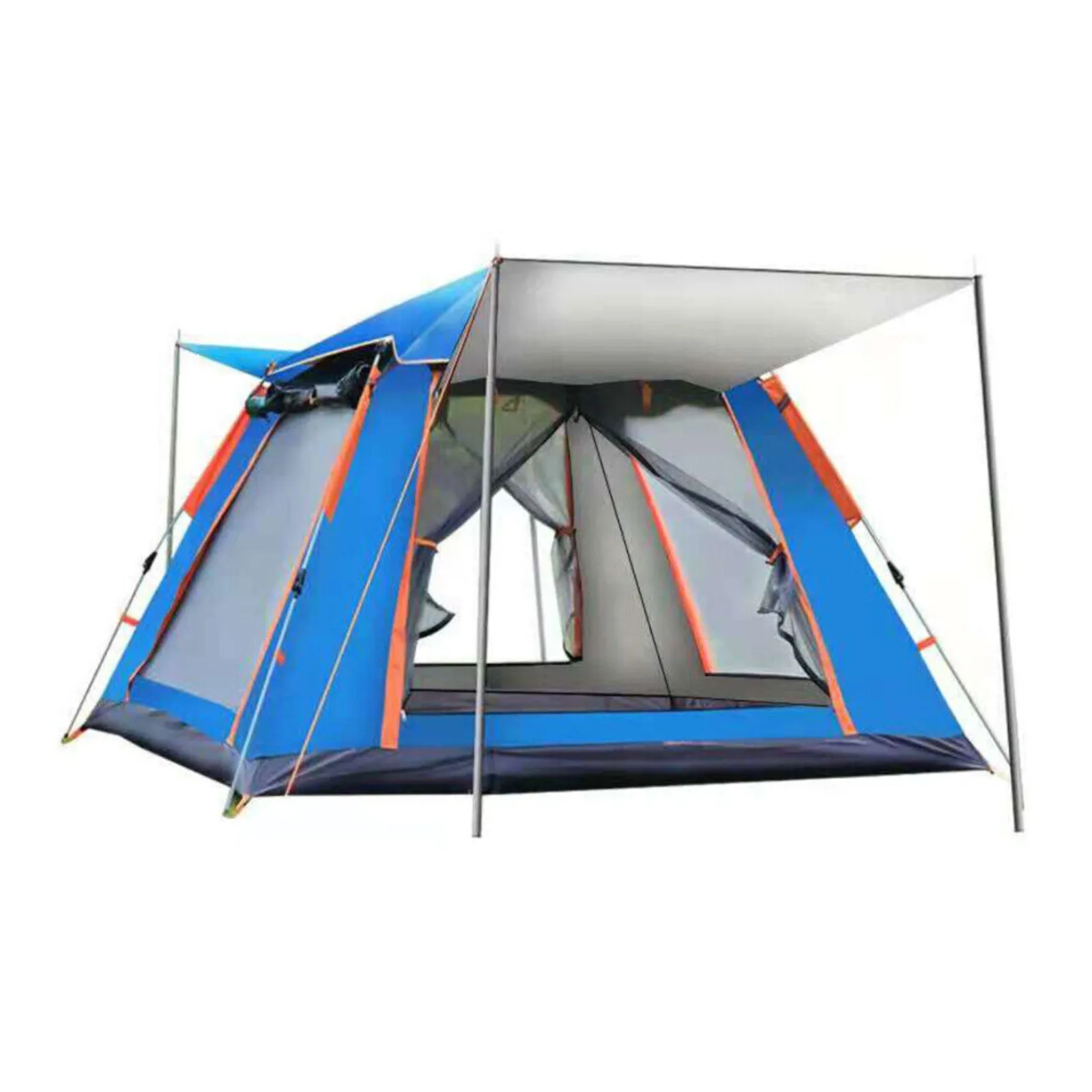 

US 3-4 Person Pop Up Camping Tent Automatic Waterproof Tent Silver Gum Coating Blue