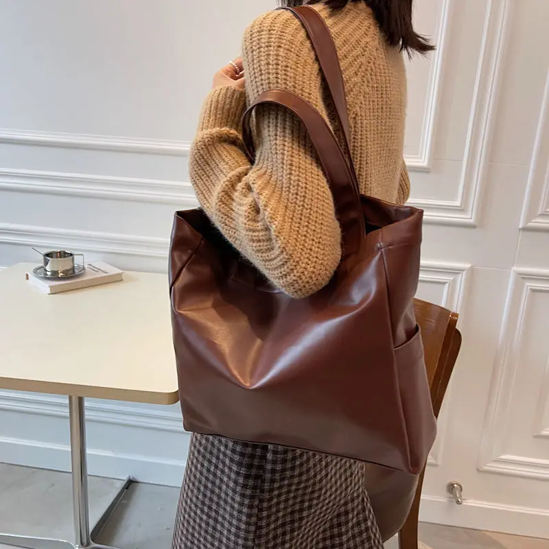 Winter Vintage Brown Shoulder Bags Women Texture PU Leather Underarm Causal Totes OL Daily All-match Large Capacity Handbag Chic