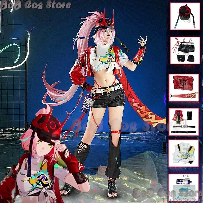 2025-11 Rappa Honkai Star Rail Cosplay Kostüm Disfraz Ranha Uniform Rosa Perücke Spiel Anime Halloween Weihnachten Party Comic-Con Rol