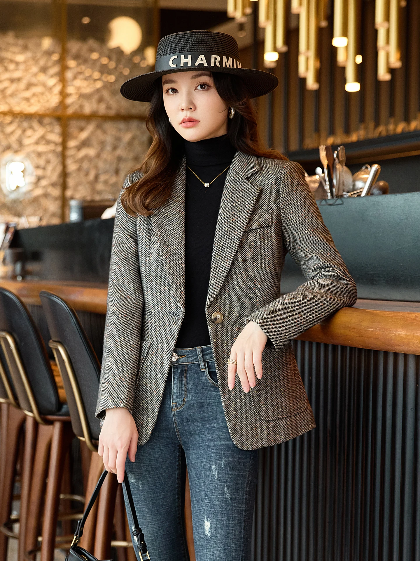 

Серый шерстяной пиджак женский, модный, маленького размера, премиум-класса, приталенный, осенне-зимний, новый стиль, для офиса, теплый, ветрозащитный, анти-...