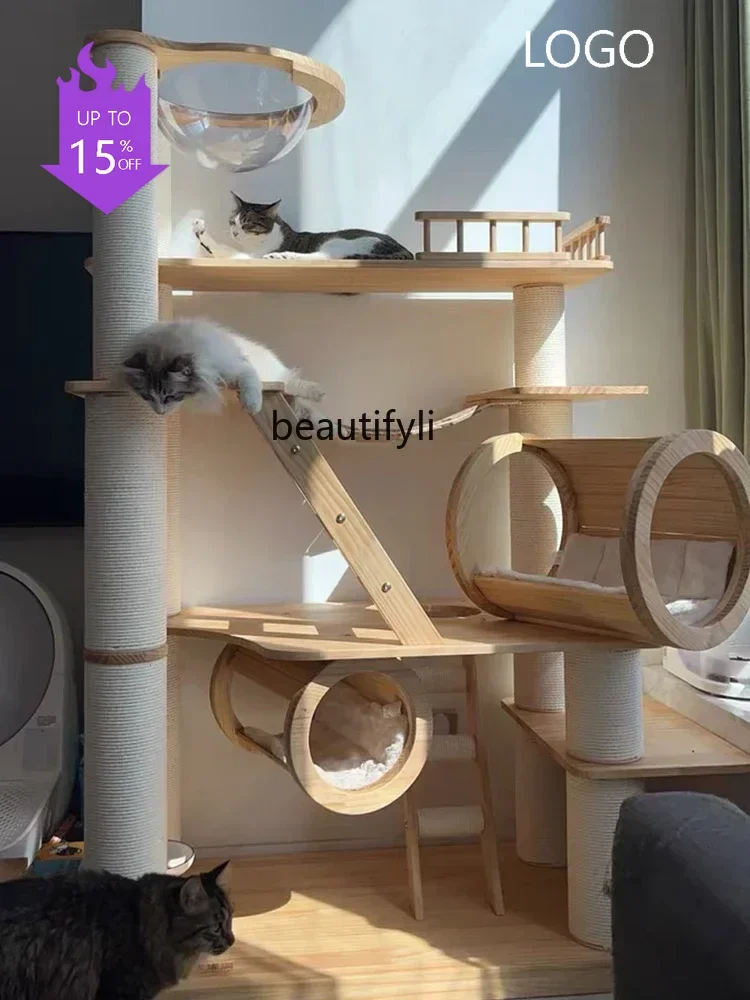 PPP Super large solid wood climbing frame cat nest cat tree integrated multi-storey castle imported wooden villa