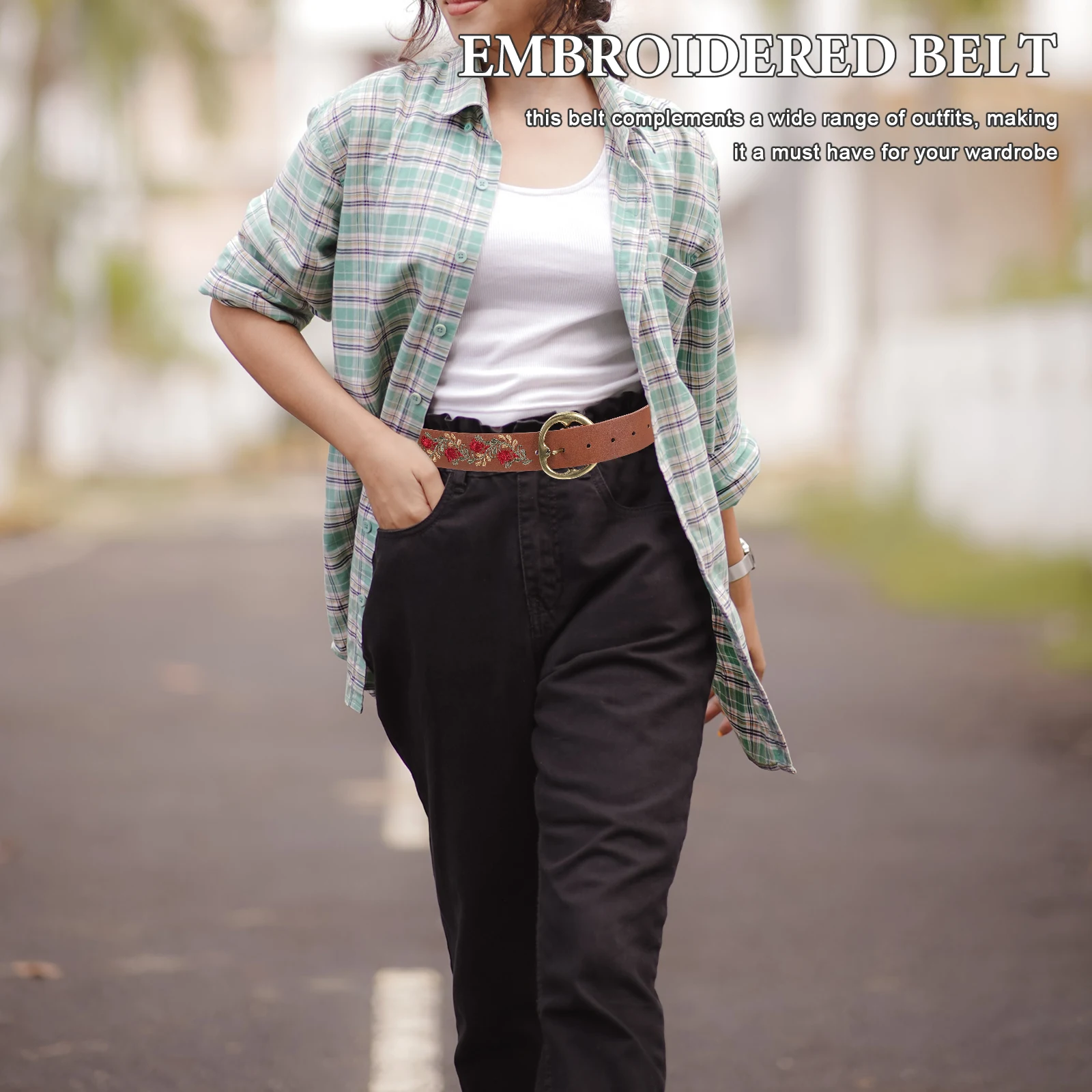 المكسيكي الأزهار المطرزة حزام المرأة واسعة الخصر بيان حزام خمر نمط مشبك قابل للتعديل لفساتين وجينز غير رسمي #4