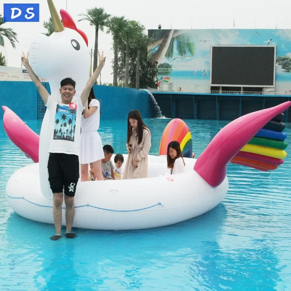 Custom huge inflatable water floating inflatable 6 person unicorn/flamingo/swan party bird island