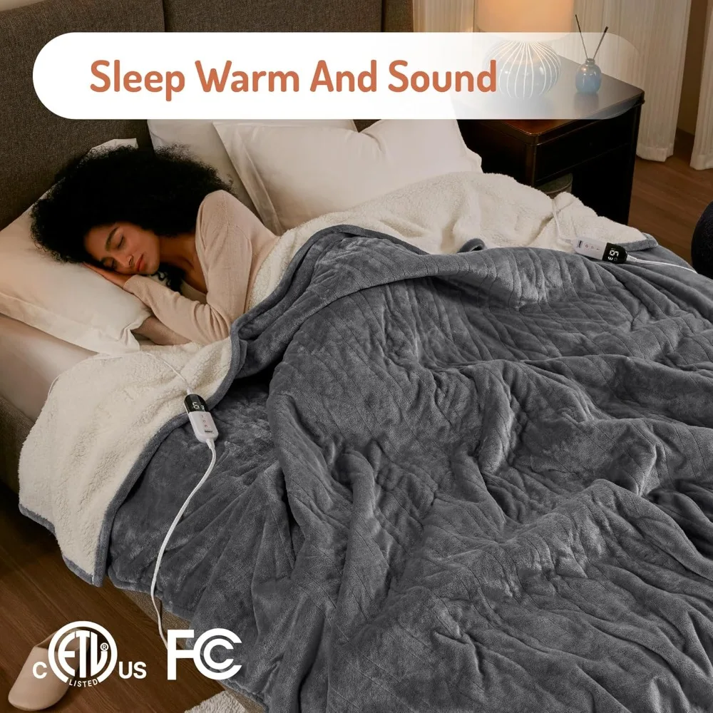 Heated Blanket – Cal King Soft Sherpa & Flannel Electric Throw with 6 Heat Settings, 10-Hour Auto Shut-Off