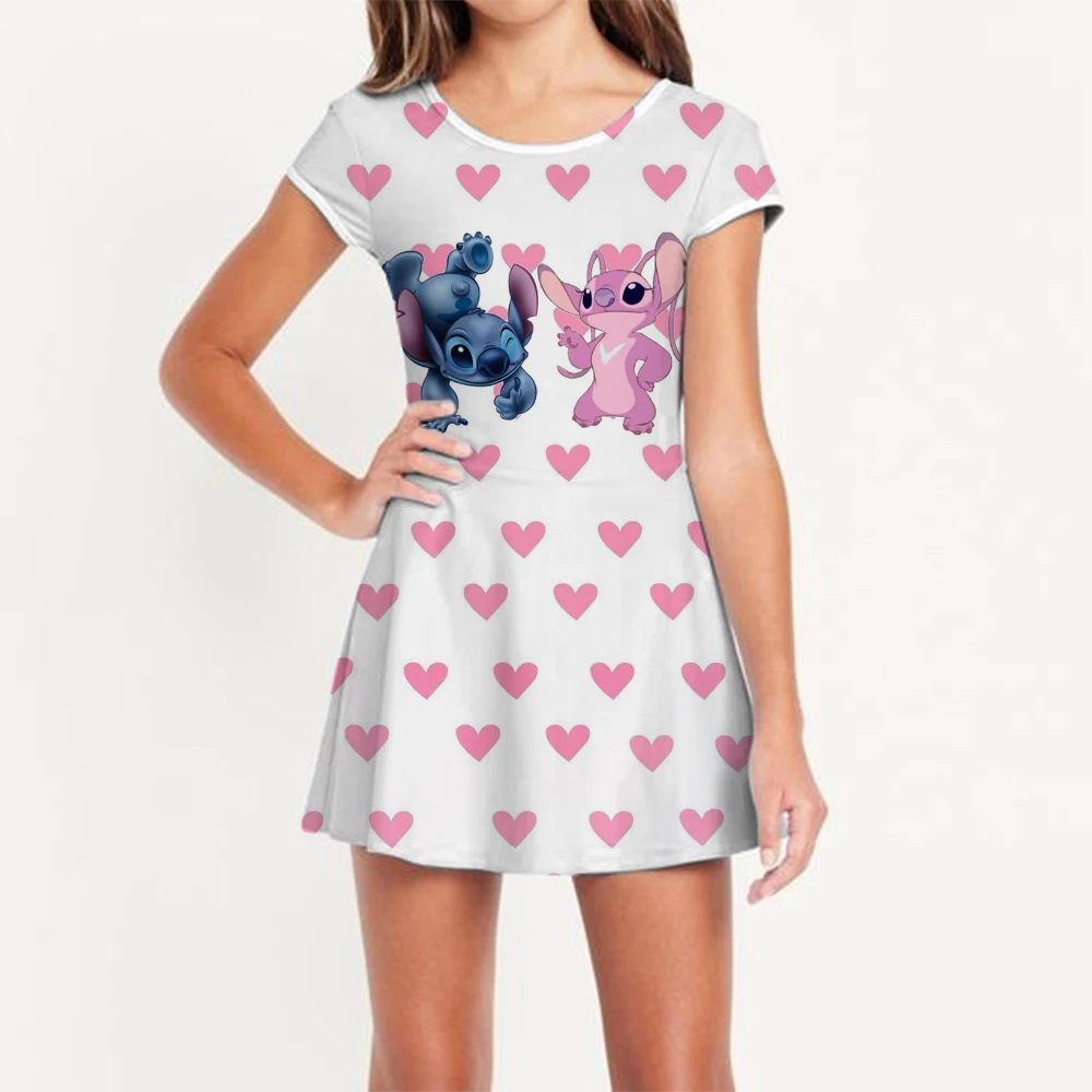 

2025 Girls Stitch Dresses Princess Children's Clothing Cartoon Stitch Print Summer Fashion Baby Stitch Dress 3-14Y