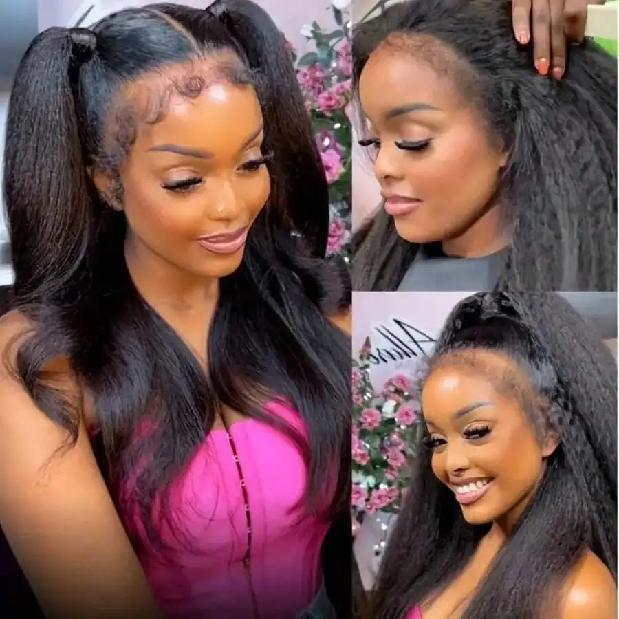 Brazilian Kinky Straight Wig 13x4 13x6 Lace Frontal Wig Natural Black Pre Plucked Baby Hair Transparent Lace Human Hair Wigs 16 To 42 Inch For Black Women - view 3
