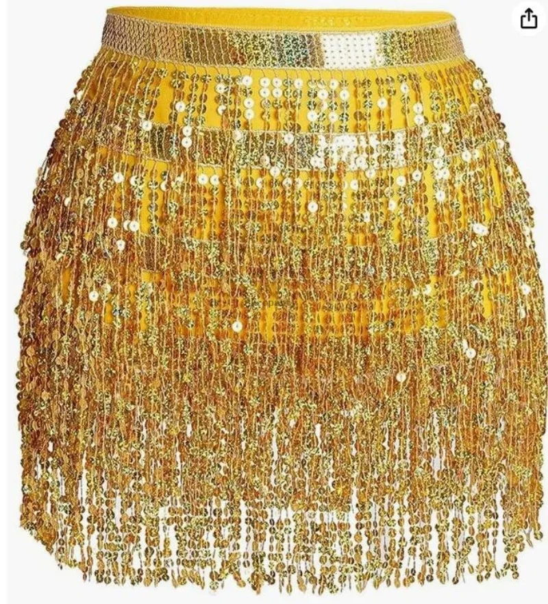 

Sequin Sparkle Skirt Belly Dance Hip Scarf Mardi Gras Outfits for Women Space Cowgirl Costume