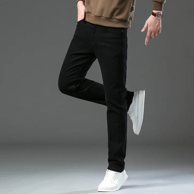 ใหม่ PLUS ขนาด High End Casual กางเกงสําหรับชายตรงยืดหลวมกลางเอวยาวกางเกงแบรนด์เสื้อผ้า Slim กางเกงยีนส์ 28-44