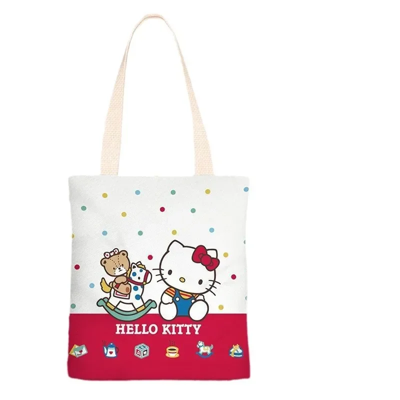 Sanrio Anime Hello Kitty Series Cartoon Canvas Bag Girls Kawaii Shopping Class Daily Versatile Single Sided No Zipper Handbag