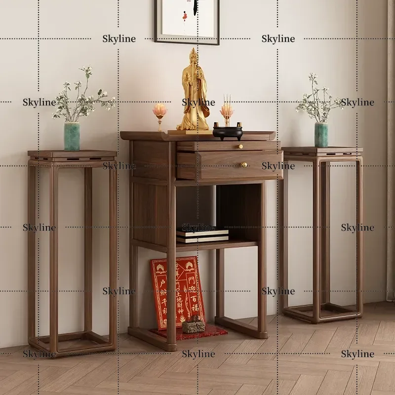 New Chinese Style Solid Wood Incense Burner Table Household Buddhist Altar for Guanyin Bodhisattva Worship God Ming God of