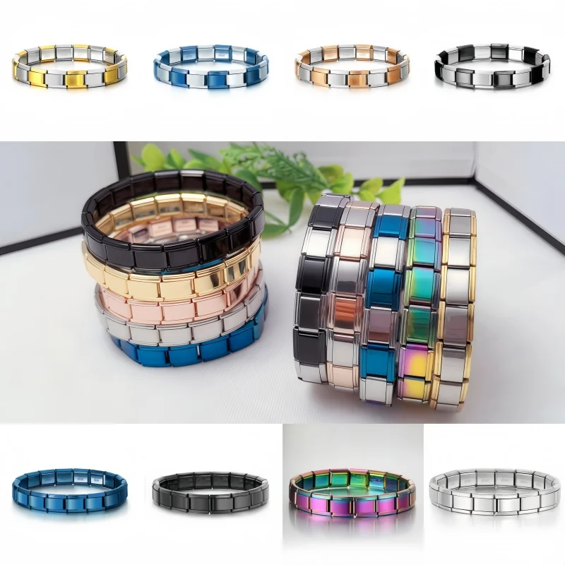 

Italian Elastic Charm Bracelet 9mm Width Stainless Steel Bangle Fashion Women's Jewelry DIY Making Wholesale