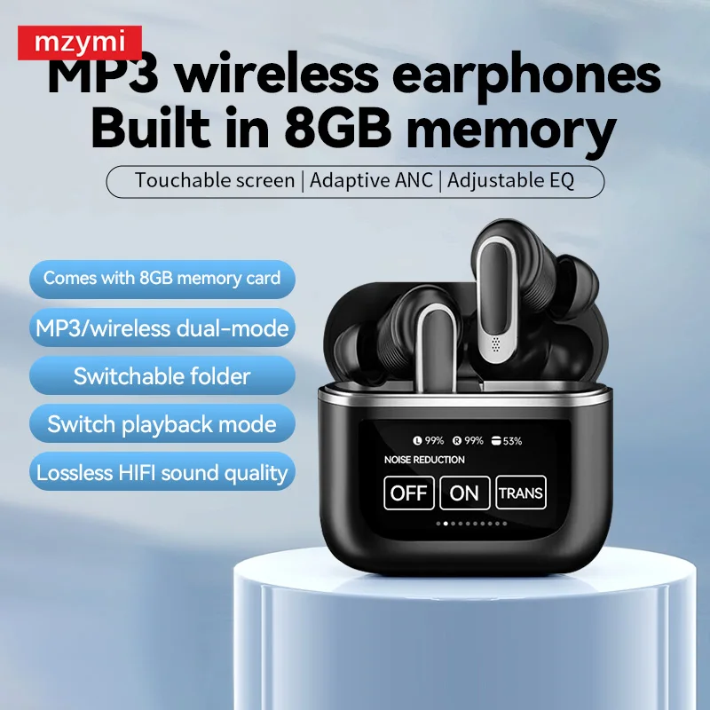 mzymi V8 Pro Bluetooth 5.4 Headphones Noise Cancelling Wireless Earbuds MP3 In Ear Earphones Sports Headset Built In 8GB Memory