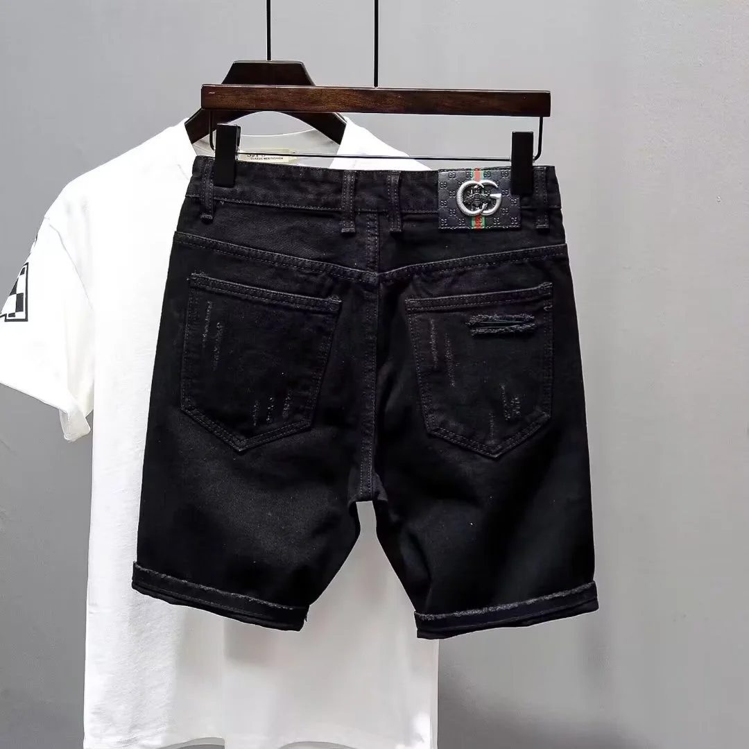 Summer Denim Shorts For Men Black Versatile Fashion Washable Slim Fit Five Point Middle Pants Men Jeans Shorts