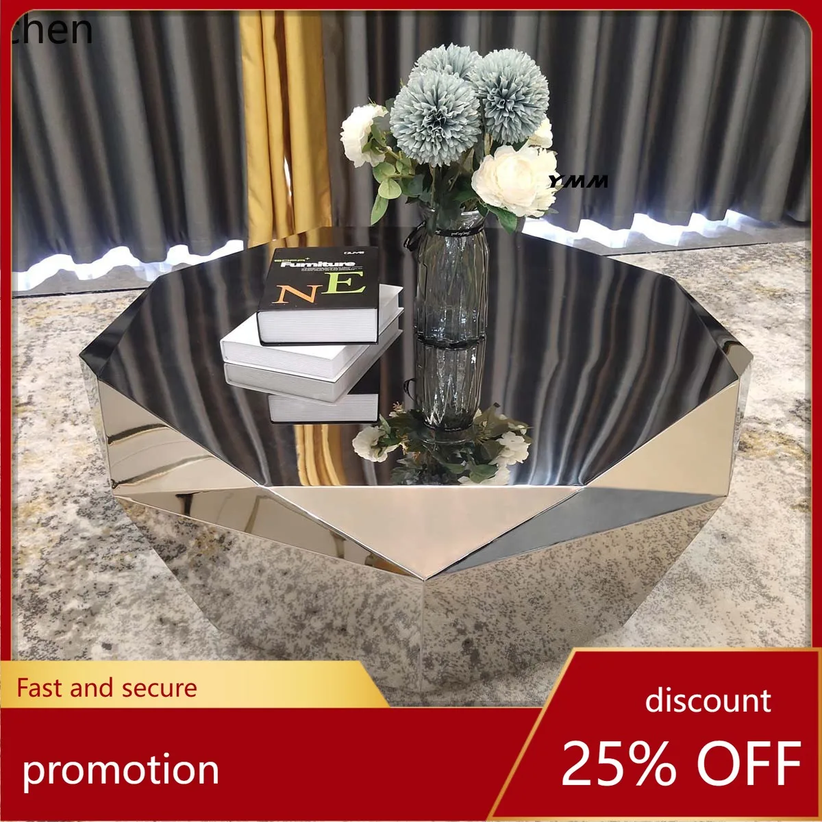 CZ  Steel Diamond-Shaped Coffee Table Modern Fashion Living Room Model Room Sales Office Mirror Titanium Small Coffee Table