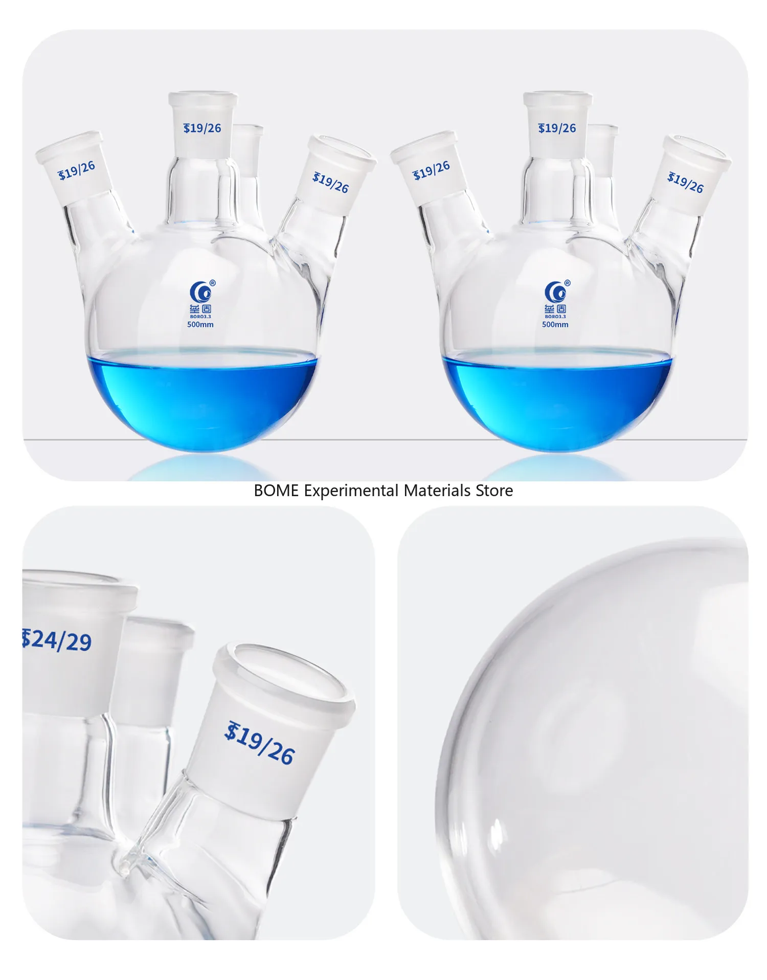 High Borosilicate 4 Neck Round Bottom Flask 100/250/500/1000/2000ml Lab Glassware
