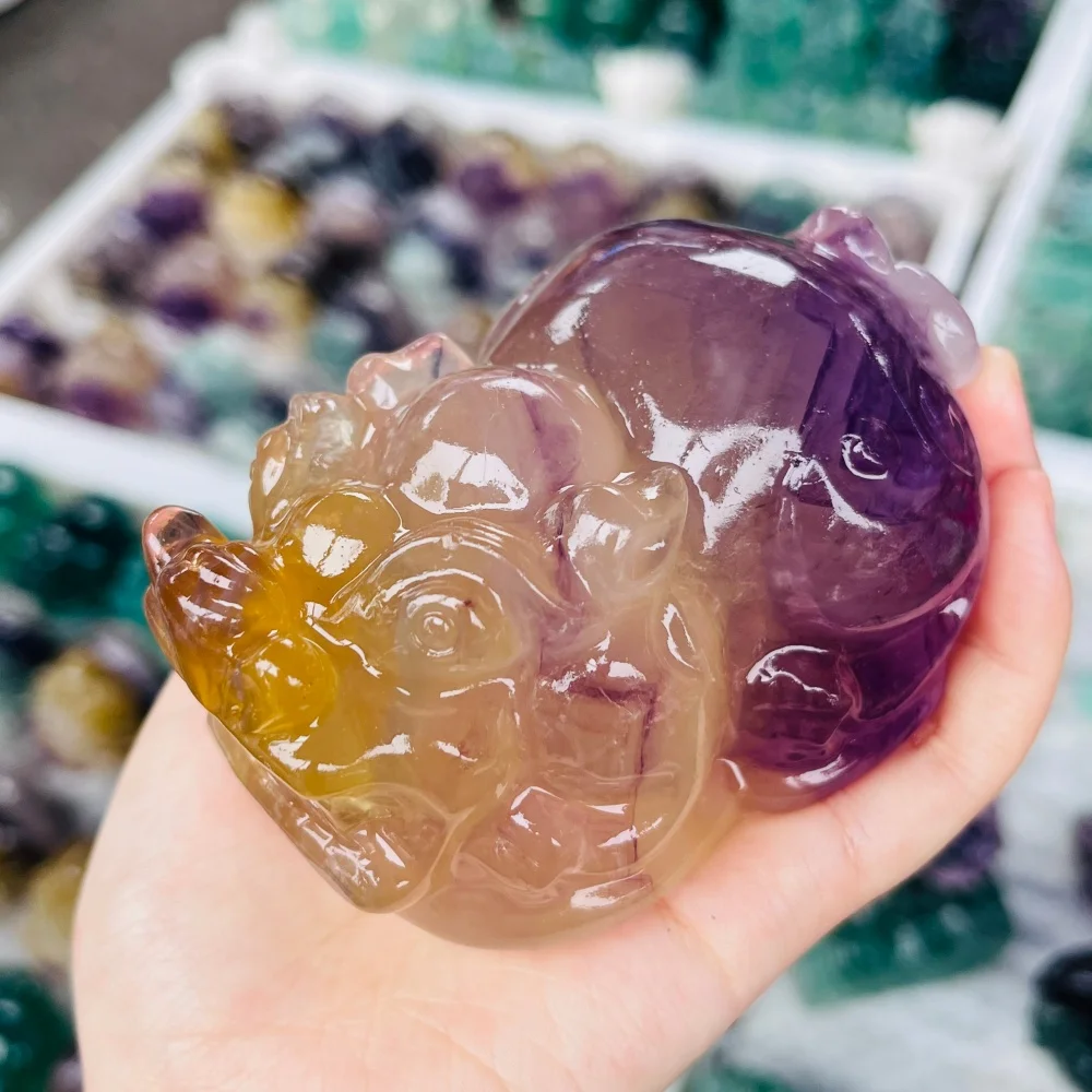 Natural Colored Fluorite Pixiu Carving Crystal Healing Animals Figurines Home Decorations DIY Holiday Gift 1pcs view 5