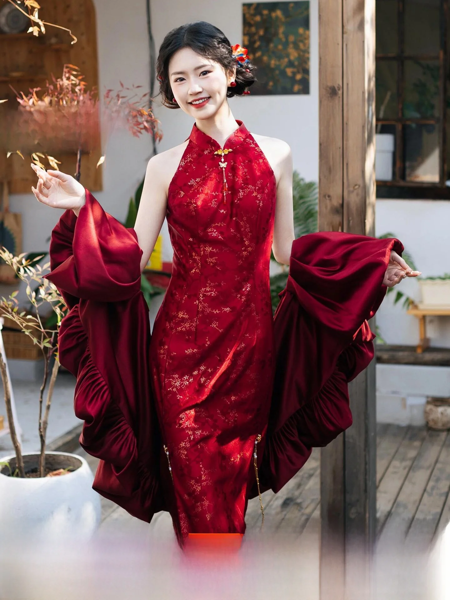 

New Chinese Style Evening Gown Wedding Dress for Brides Retro Sensation Engagement Party Farewell Morning Robe