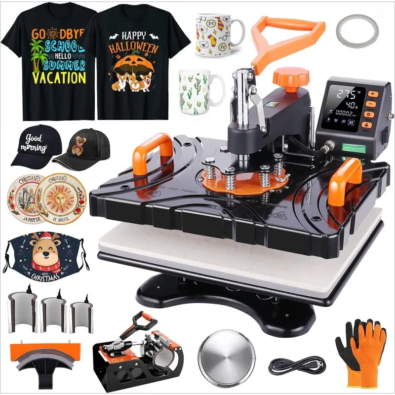 Heat Press Machine, Upgraded 8 in 1 Heat Transfer Machine  with 360 Degree Rotation Swing Away for T-Shirt Hat Cap Mug Plate