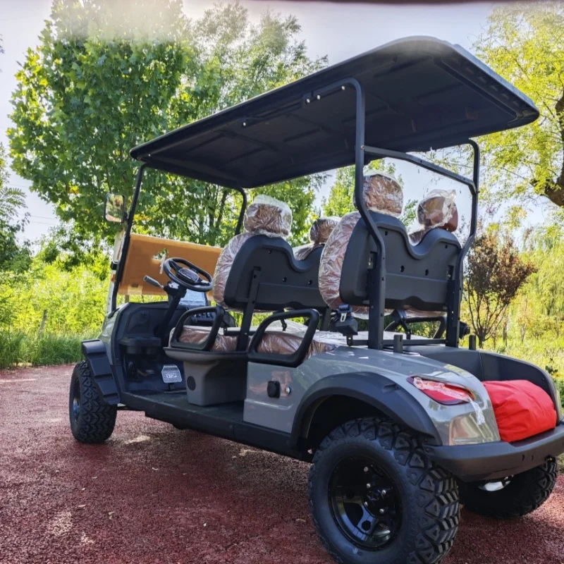 

Classic Model 4-Row 8-Seat Off-Road Electric Golf Cart Hunting Car 14 Inch Off-Road Tires Brown Upholstered Seat With Headrest