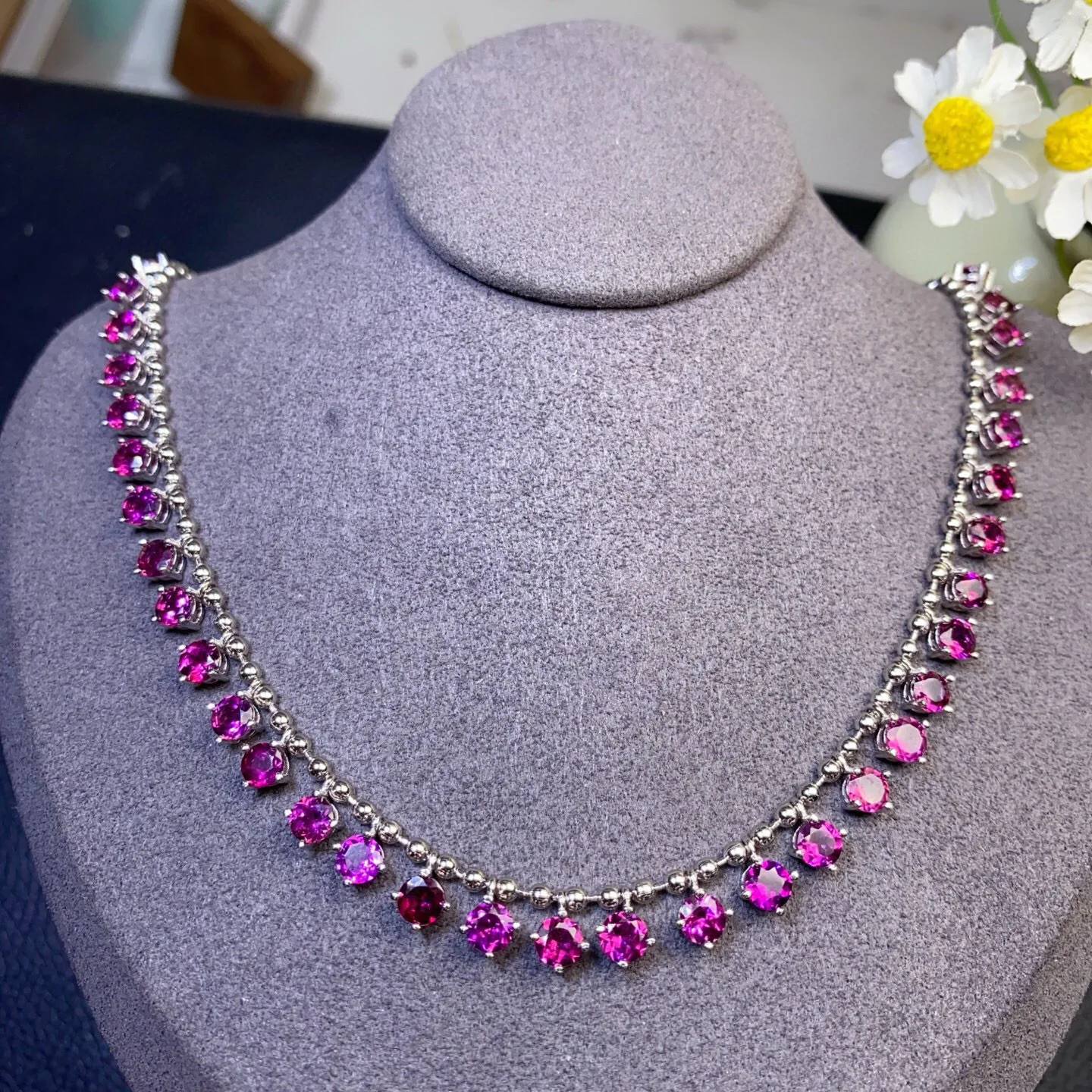 

Natural Rhodolite Garnet Necklace, Full Fire Brilliance Superb in Sunlight S925 Silver Jewelry with Certificate