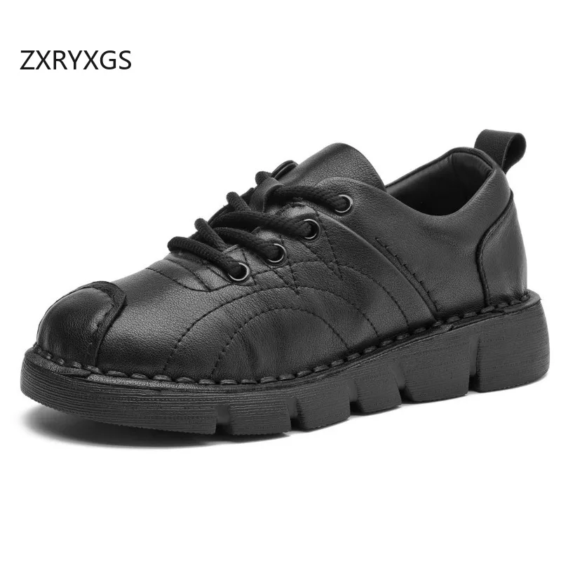 

Кроссовки ZXRYXGS женские из натуральной кожи, толстая подошва, Нескользящие удобные, Повседневная модная обувь в ретро стиле
