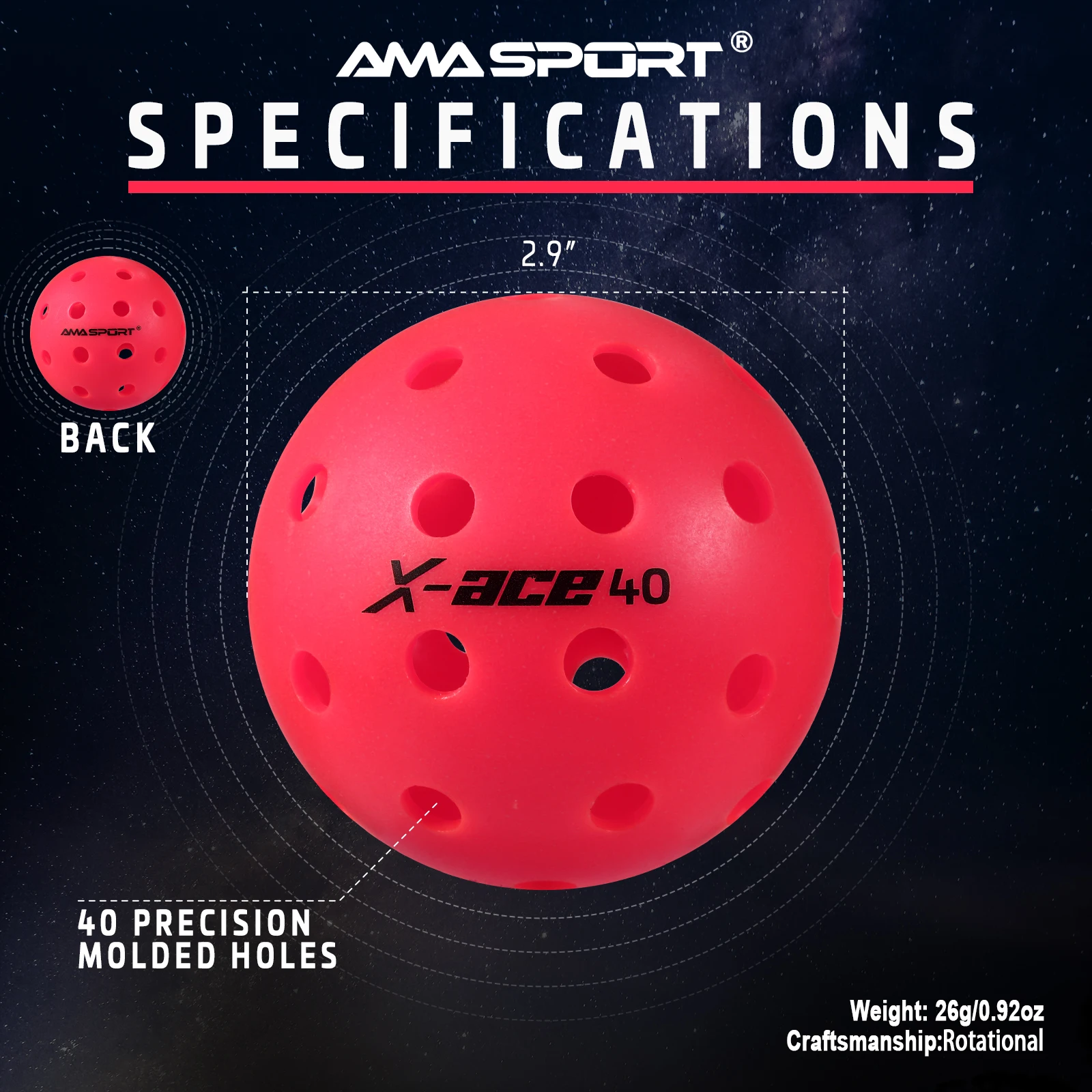 AMA SPORT X-ACE Pickleballs 4PCS-40 Hole Outdoor Pickleball Balls-Quick Start Tech-100% POP High MPH for Competition Pickleball