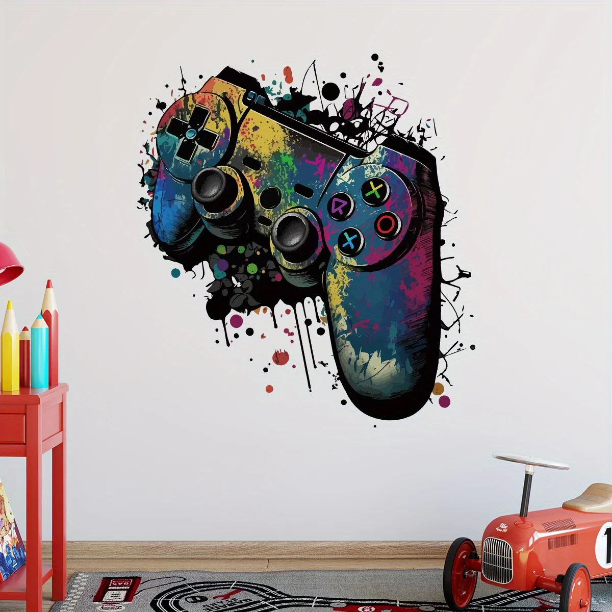 Watercolor Colorful Game Mechanical Wall Stickers for Children Room Kid Boy Home Decor Wall Decal Bedroom Living Room Decoration