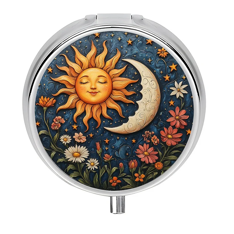 A three-compartment starry sky-themed decorative pill box, a portable small travel pill box for use in a wallet, a unique gift compact pill box, suitable for placing in a wallet or..